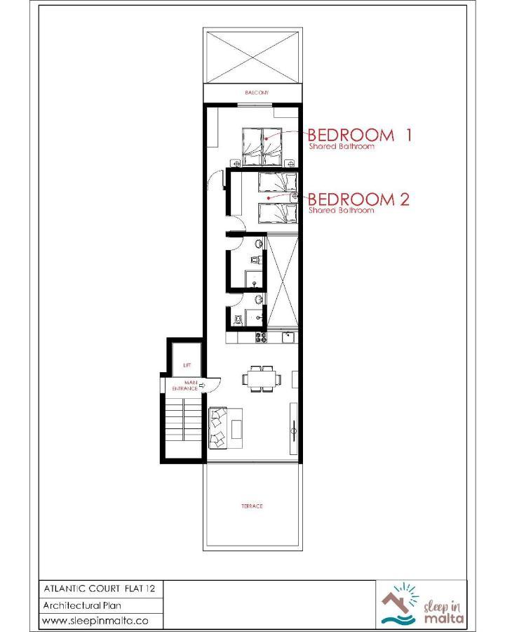 F12 Room 1, Private Room Two Single Beds Shared Bathroom In Shared Flat Msida Exteriör bild